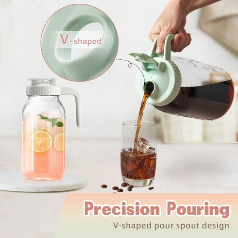 2 64 oz Mason Jar with Pour Spout Lid V-shaped, Quart Iced Tea Pitcher Double Leak Proof, Drink Pitcher for Breastmilk