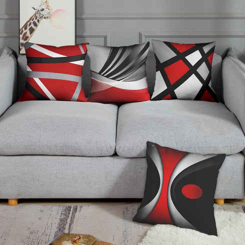 Emvency Set of 4 Throw Pillow Covers, Modern Abstract Red Stripes, 16x16 Inches, Home Decor