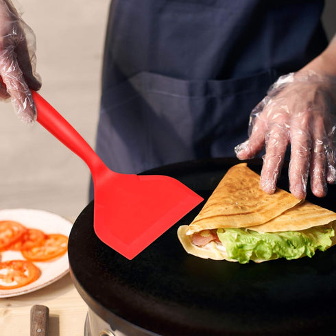 Shappy 2 Pcs Wide Silicone Spatula, Nonstick Fried Shovel Turner for Cookware, Egg Cookie Omelette (Black, Red)