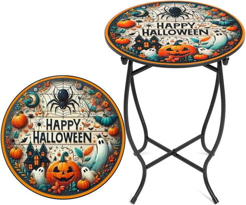 Weogot Personality Round Side Table, 14 Funny Patio Accent Weather Resistant Metal Side