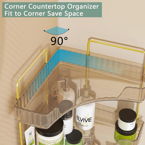 Webetop Countertop Bathroom Organizer, 3 Tier Corner Shelf for Makeup, Skincare, Cosmetic, Toiletries, Amber