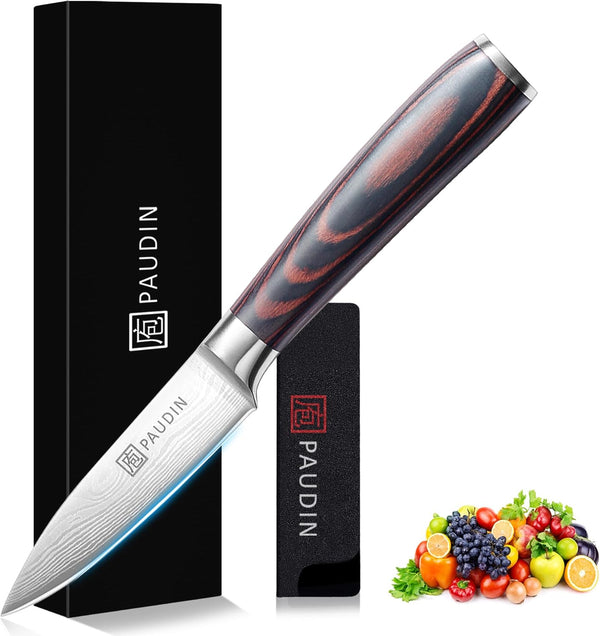 PAUDIN Paring Knife, 3.5 Inch High Carbon Stainless Steel, Ultra Sharp Small Kitchen Knife with Gift Box