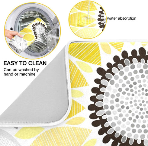 Sunflowers Dish Drying Mat for Kitchen, 16x18 Microfiber Absorbent Reversible Mat