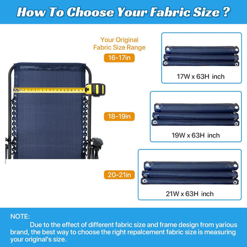 21" 63" Ostlttyn Zero Gravity Chair Replacement Fabric Kit, W x L Repair Cloth with Replacement Bungee Cord for Anti