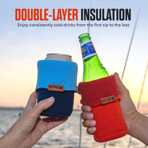Bottle Cap 2-in-1 Cozy 12 oz, 16oz+ Can and Bottle Sleeve - Insulated Fits Cans, Bottles & Coffee Cups. Keeps Drinks