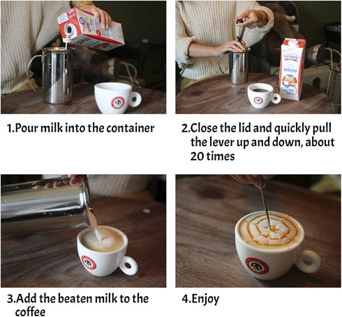 14-Ounce Stainless Steel Manual Milk Foamer, Hand Pump Frothing Pitcher for Cappuccino and Latte