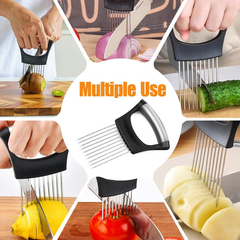 CNTVO Onion Holder for Slicing, Stainless Steel Onion Slicer, Onions Slicer Holder with Protective Cover, Multi-Use