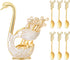 Gold Swan Base Holder, Elegant Dessert Spoons Organizer with 6pcs Coffee Spoon Set, Premium Zinc Alloy (Gold)