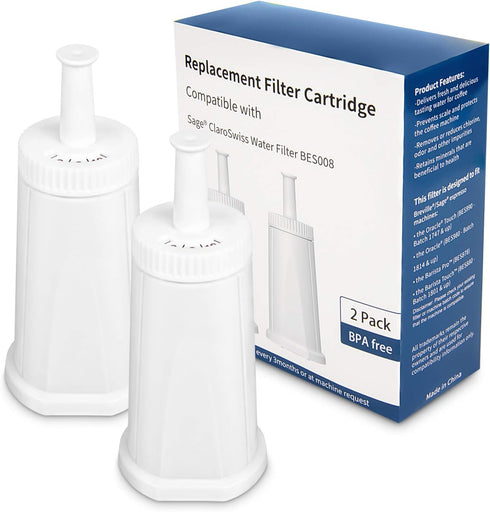 Replacement Water Filter - Compatible with Breville Sage Claro Swiss for Oracle, Barista & Bambino, Pack of 2