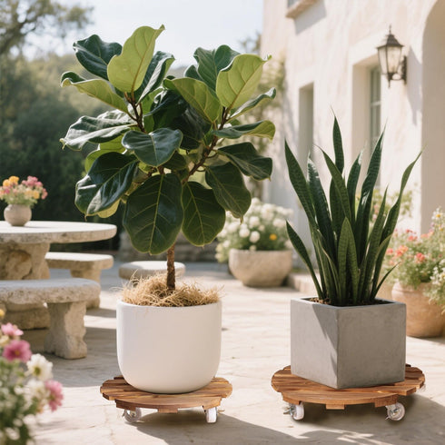 Yonscess 2 Pack 14 Inch 5 Plant Caddy with Wheels Heavy Duty, Rolling Plant Stand with Wheels, Thicken Wood Plant Dolly