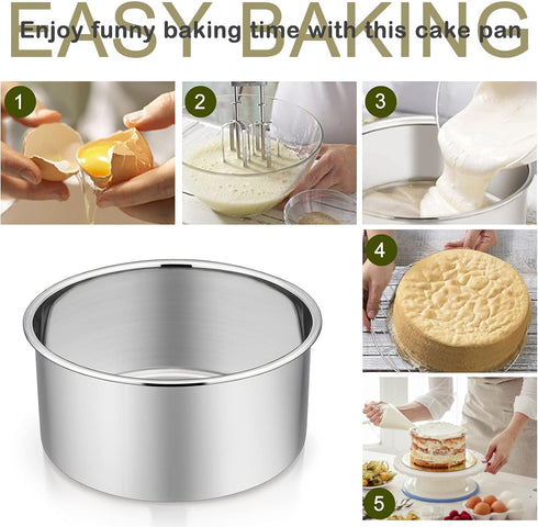 P&P CHEF 6 Inch Cake Pans Set, Round Stainless Steel Baking Pan for Birthday Wedding Cakes, Heavy Duty, Dishwasher Safe