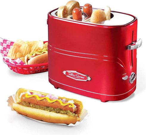 Nostalgia Adjustable Retro Pop Up Hot Dog Toaster - Fits 2 Regular or Extra Plump Hot Dogs and 2 Buns, Red