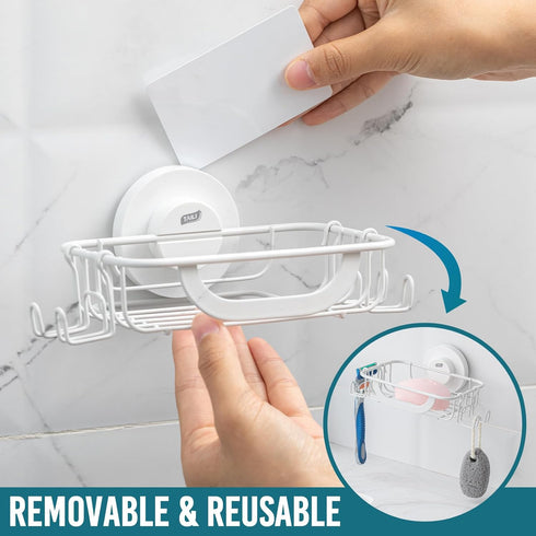 TAILI Soap Bar Holder Dish with Hooks, Shower Soap Tray Saver Suction Cup with Razor Holder for Wall, Rustproof