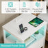 BOLUO White Nightstand with Charging Station, LED Night Stand with Fabric Drawers and Shelf, Bedside Table with USB