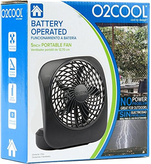 O2COOL Treva 5 Inch Battery Powered Fan, Portable Desk Fan with Compact Folding & Tilt Design, Black