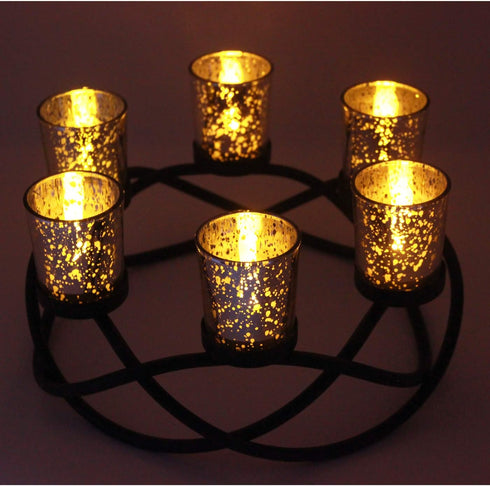 6 Seraphic Iron Round Table Decor Christmas Centerpiece Decorations Candle Holder for Weddings, Outdoor Patio, Dining