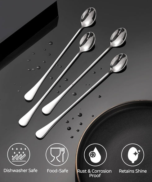 9.5-Inch Set 4 Lovingly Yours Long Handle Iced Tea Spoon, Coffee Spoons, Ice Cream Spoons, Stainless Steel Cocktail