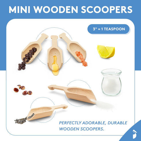 Small Wooden Teaspoon Scoops for Food Canisters & Jars, Mini Measuring Spoons, Pack of 10 by Woodpeckers