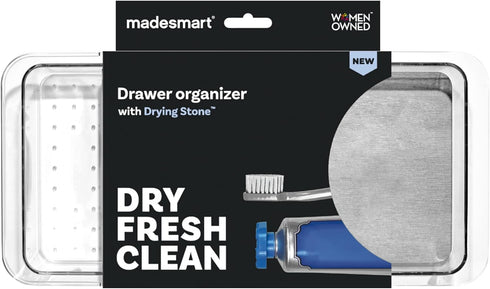 madesmart Dental Tray Drawer Organizer with Drying Stone, Clear Plastic Organizer for Toothbrush, Dental Floss, Water