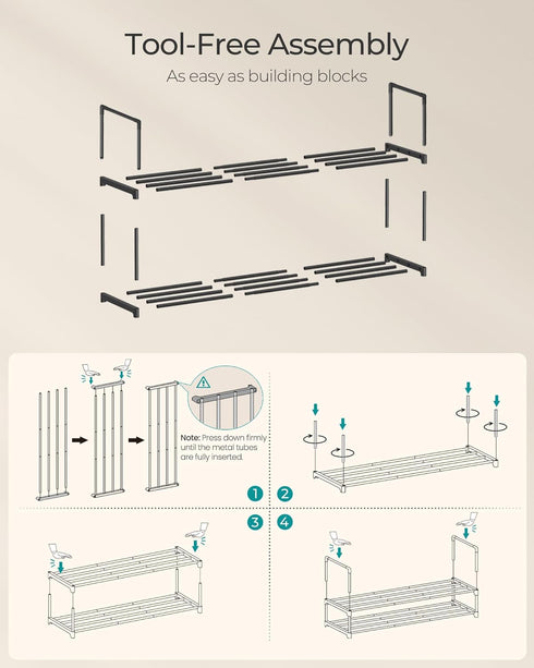 2-Tier 12-15 11.8 36.2 14.6 Inches, ULSA12BK SONGMICS Shoe Rack, Shoe Organizer, Metal Storage Shelf, Upright or Upside