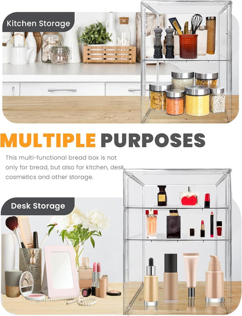 Countertop 4 Counter, Bread Box,Large Bread Boxs for Kitchen - Layers Adjustable Bread Storage Container, Clear Boxes