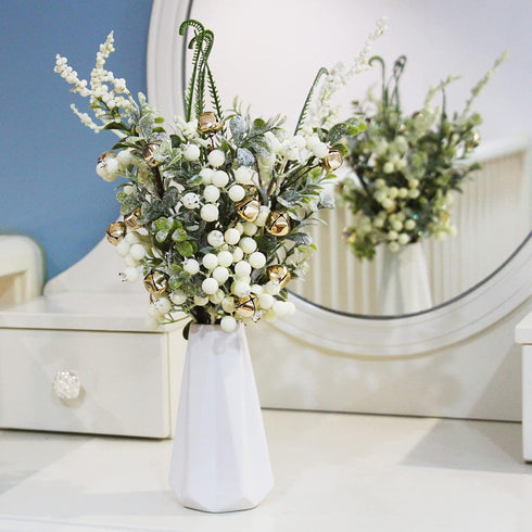 5 5) Tinsow Pcs Artificial Berry Stems for Flower Arrangement Christmas White Holly Berry with Eucalyptus Branches