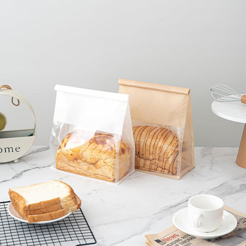 50 Pcs 8.6 Inch Bread Bags with Tin Tie, Large White Cotton Paper Storage Bags for Bakery