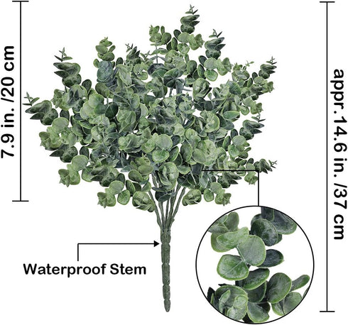 Supla 3 Pcs Realistic Eucalyptus Leaves Bushes, Faux Greenery Stems in Grey Green 14.6" Tall for Vase Bouquets Wreaths