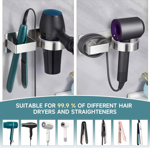 Hair Dryer Holder, Hair Tool Organizer, Stainless Steel Blow Dryer Holder Wall Mounted for Bathroom Bedroom