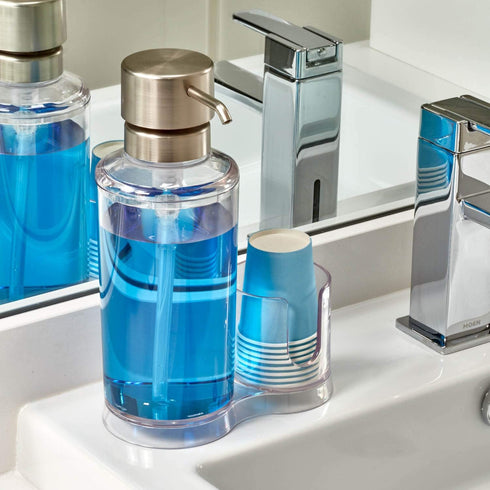 6.25 3.5 9.25, iDesign Mouthwash Dispenser Pump with Attached Paper Cup Holder Caddy, The Clarity Collection x x Clear