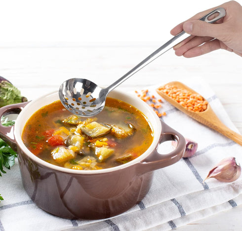 304 Stainless Steel Serving Utensil Set, Skimmer Slotted Spoon and Soup Ladle, Rustproof, Heat Resistant, Dishwasher