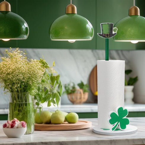 Namalu St. Patrick's Day Shamrock Paper Towel Holder - Rustic Decor for Kitchen and Bathroom, Countertop Dispenser