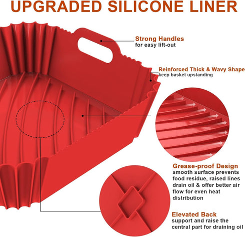 Large Silicone Air Fryer Liners, 5-9 QT, 9.6 Inch Reusable Baking Tray, 2 Pack