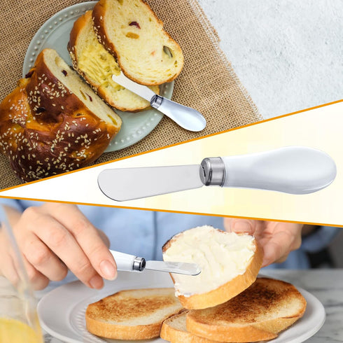 Mixweer 4 Pcs Butter Knife - Stainless Steel Spreader Knife with White Porcelain Handle, 5.1 Inch