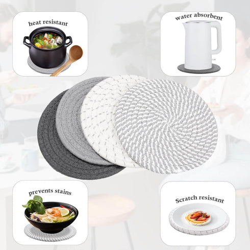 7" Trivets for Hot Dishes, 4 Heat Resistant Hot Pads for Kitchen, Hot Plate Mats for Countertops and Home Essentials