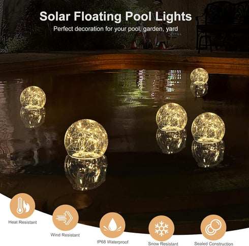 6.5-inch Decor(1 Floating Pool Lights Solar Powered, Glow in The Dark Warm White Solar Globe Pool Lights That Float