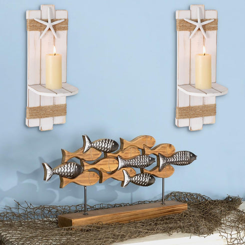 Holders,Set 2 SOMTO White Starfish Wall Candle Sconces,Beach Themed Wall Decor Ocean Wall-Mount Candleholders,Nautical