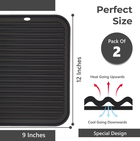 Silicone Trivets for Hot Pots and Pans, 2 Pack Heat Resistant Mats, 9 x 12 inch Kitchen Pot Holders by Linda's