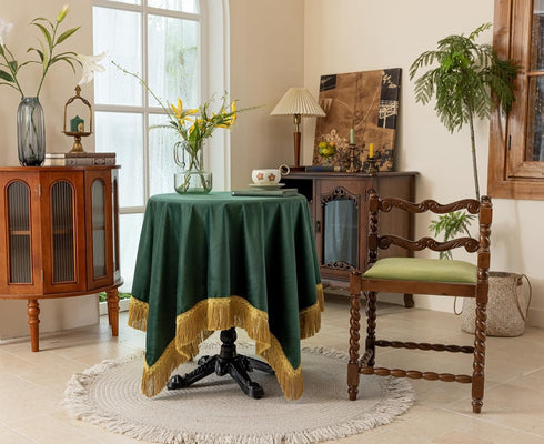 F-CHU 36 36 Inch Small Square Tablecloth x Velvet Table Cloth Solid Green Small Round Table Cover for Nightstand End