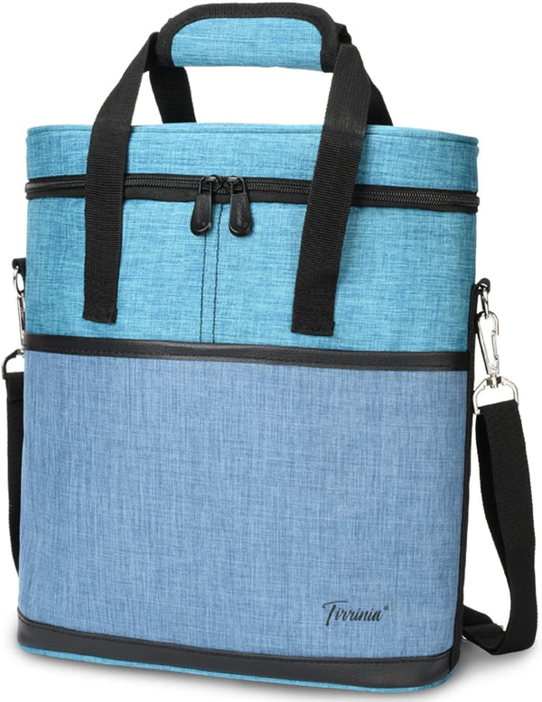 Tirrinia Insulated Wine Gift Carrier - 3 Bottle Travel Padded Cooler Tote Bag with Handle, Blue