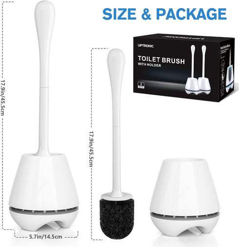 uptronic Toilet Brush and Holder 2 Pack - Ventilated Holder with Long Handle for Bathroom Cleaning