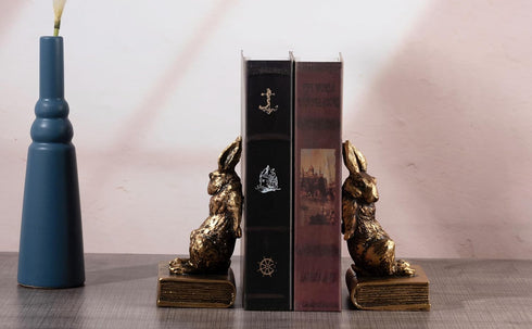 Decoration,1 Book Ends for Shelves to Hold Books Hevay Duty,Decorative Bookends for Bookshelf Dcor,Cute Animal Rabbit