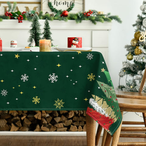 6084 Inch Horaldaily Christmas Tablecloth Rectangular, Christmas Trees Green Washable Table Cover for Party Picnic