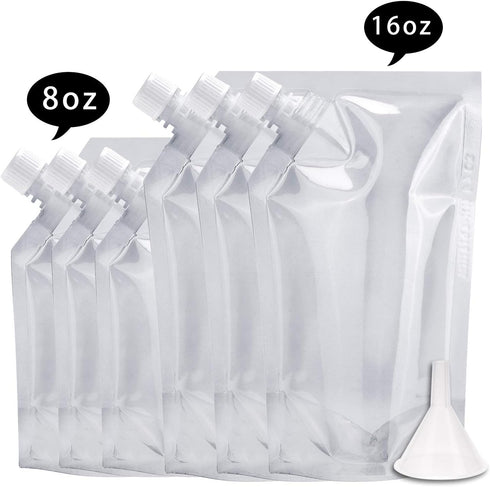 Concealable Rum Runners for Cruise, Reusable Sneak Flask Liquor Pouches Kit, Plastic Hide Drinking Flask (8OZ3 + 16OZ3)