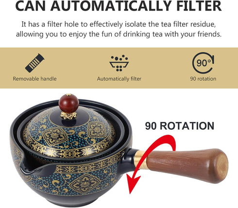 Set 360 Chinese Ceramic Teapot Classical Porcelain Chinese Gongfu Tea Rotation Ceramic Teapot with Tea Strainer