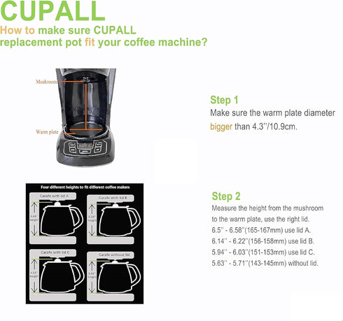 Coffee Machine Replacement 12-CUP Glass Pot, Compatible with Kitchenaid, Cuisinart, Capresso, Gourmia, Krups