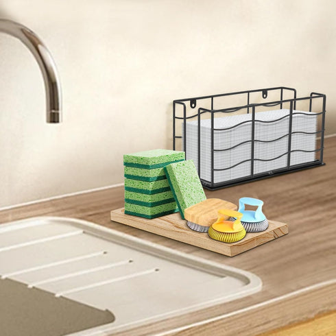 Metal Paper Towel Dispenser with Wood Lid, Wall Mounted & Countertop Tri-Fold Napkin Holder for Home Bathroom Kitchen