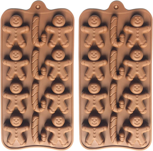 2pcs Christmas Silicone Molds for Baking Jelly Soap, Gingerbread Men and Candy Cane Chocolate Candy Mold