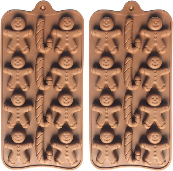 2pcs Christmas Silicone Molds for Baking Jelly Soap, Gingerbread Men and Candy Cane Chocolate Candy Mold