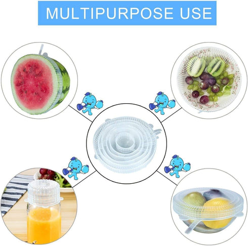 Pack of 12 Silicone Stretch Lids, BPA-Free Round and Square Food Covers, Microwave and Dishwasher Safe - White